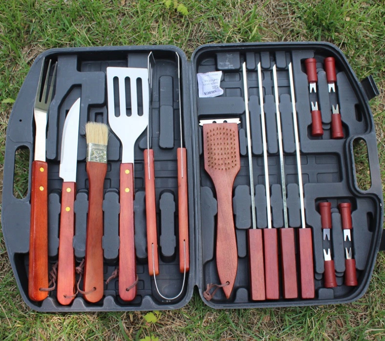 18 Piece Camping Professional Stainless Steel Accessories Barbecue BBQ Tool Box Grill Kit Outdoor Cooking Set