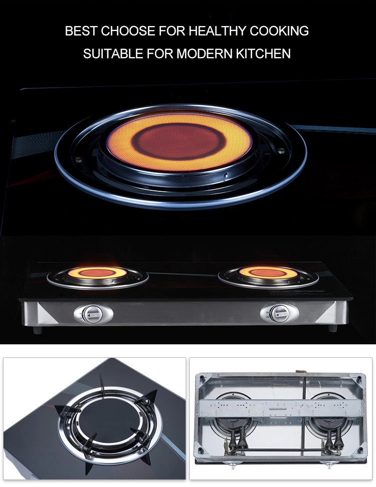 Thin Linear Print Popular Black New Design Commercial 2 Burner Glass Top Gas Stove