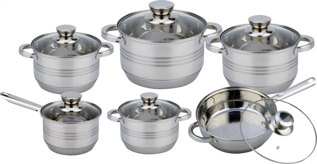 12PCS Classic Stainless Steel Induction Cookware Set with 9ply Bottom, Including Saucepan, Fry Pan, Casseroles for Home Kitchen Healthy Cooking