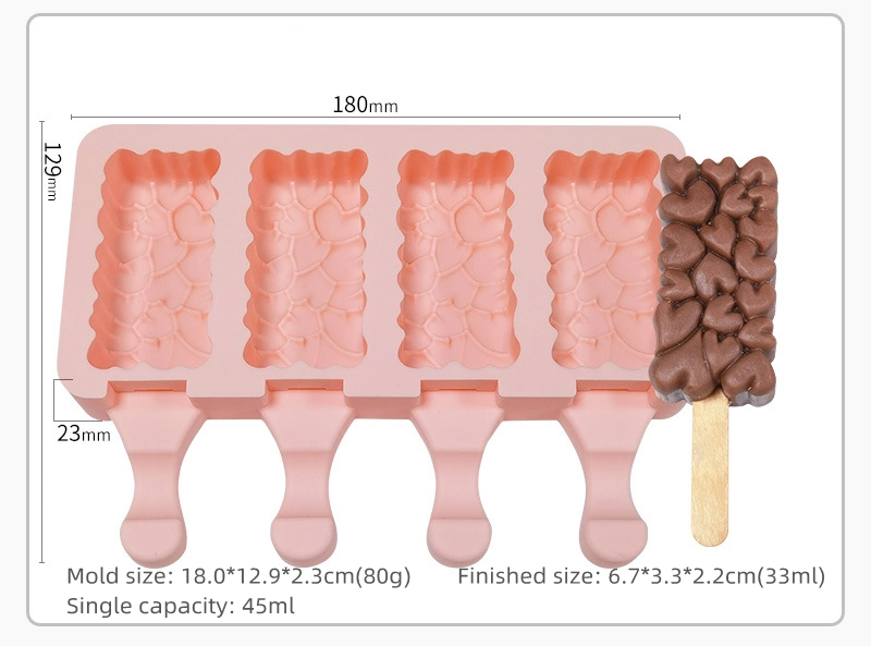 4 Holes Reusable DIY Homemade Ice Cream Mold Silicone Cavities Ice Cube Tray Silicone Ice Pop Mould