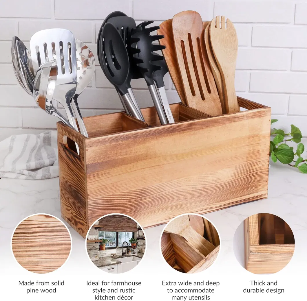 Accessories Utensil Holder Wood Kitchen Decor Countertop Organizer and Cooking Tools Storage