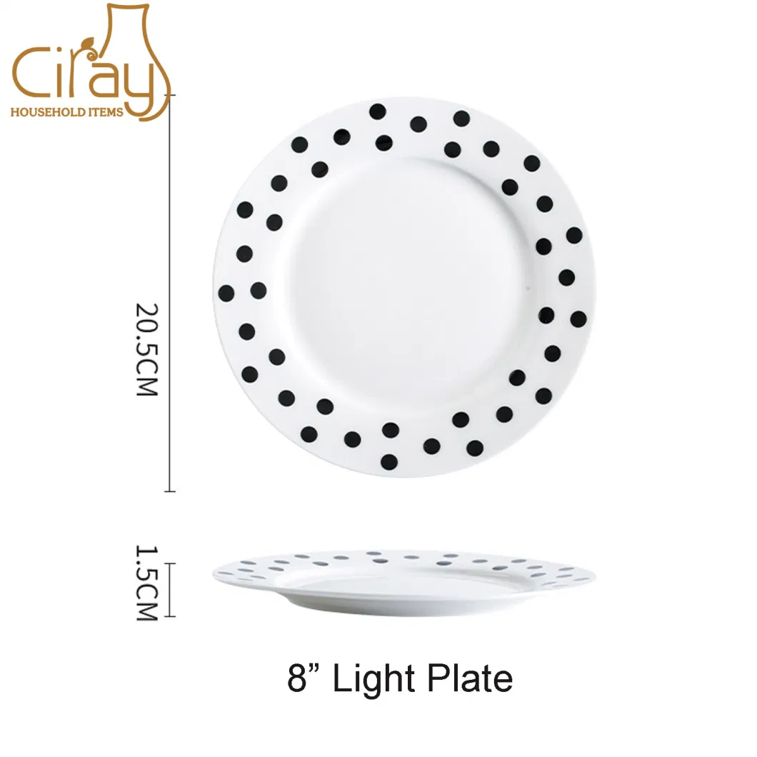 8 Inch Flat and Deep Herben Style Household Dish Ceramic Plate Dinner Set
