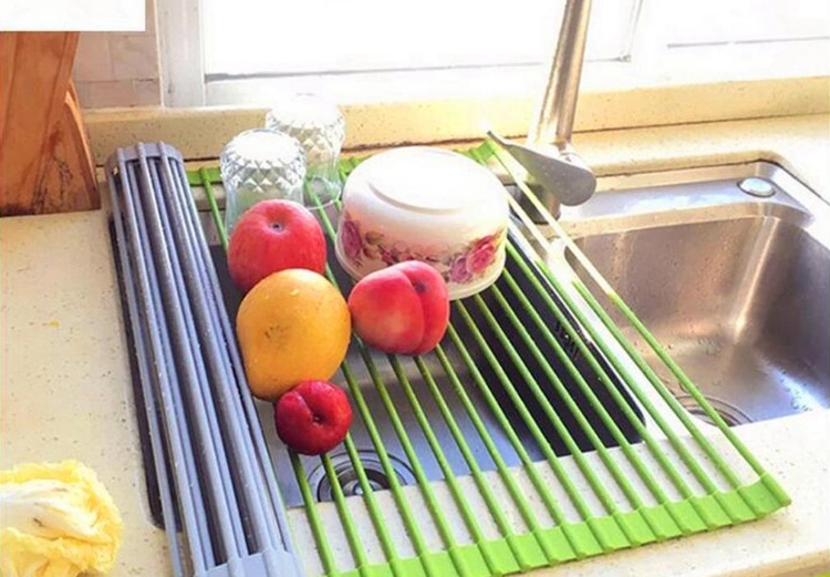 Roll up Silicone Coated Dish Drying Rack Over The Sink Multipurpose Rolling Dish Drainer Portable Foldable for Kitchen Counter