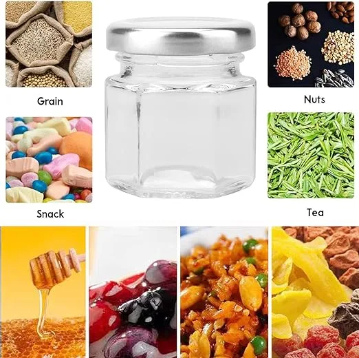Wholesale Clear Glass 1.5oz Mini Hexagon Honey Jar Luxury Glass Spice Jam Jelly Puding Spice Jar for Kitchen Wedding Favors Gifts