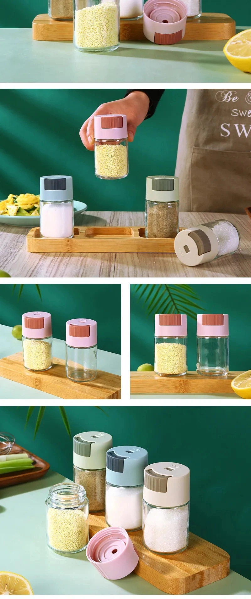 Kitchen Metering Salt Bottle Push-Type Salt Control Bottle Moisture-Proof Kitchen Glass Bottle Vanilla and Spice Tool