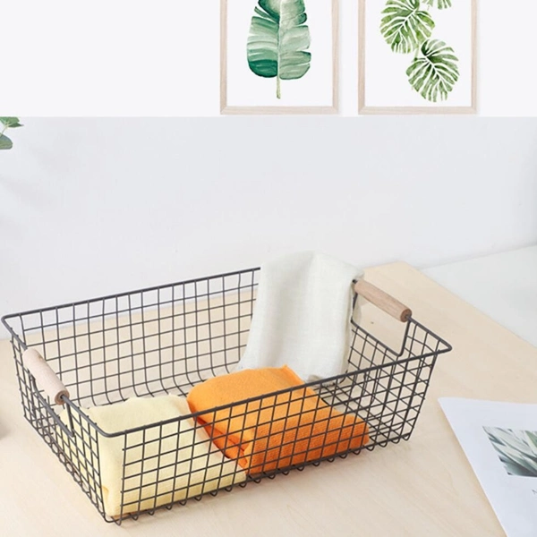 Metal Storage Basket with Handle for Closet Food Organizer