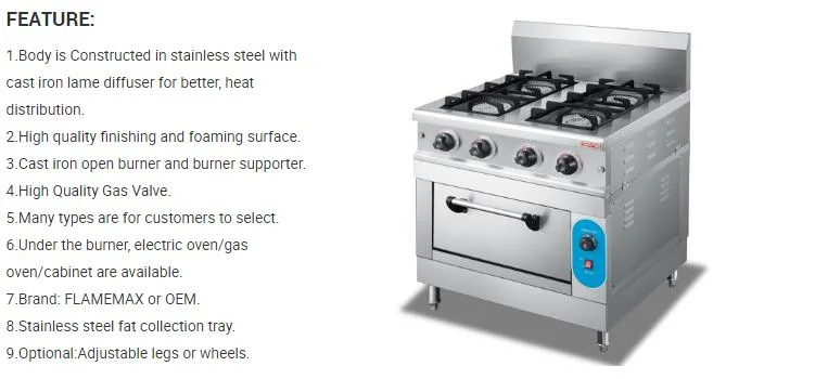 Kitchen Equipment Catering Equipment Manufacturer Cooking Range Gas Cooker Gas Range with Gas Oven (HGR-4G)