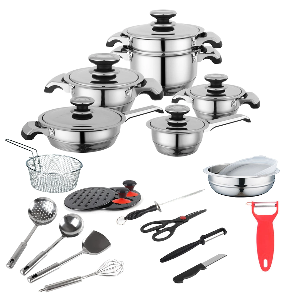 Wholesale 16 Pieces Stainless Steel Waterless Cookware Stock Cooking Pot Set with Kitchen Utensils