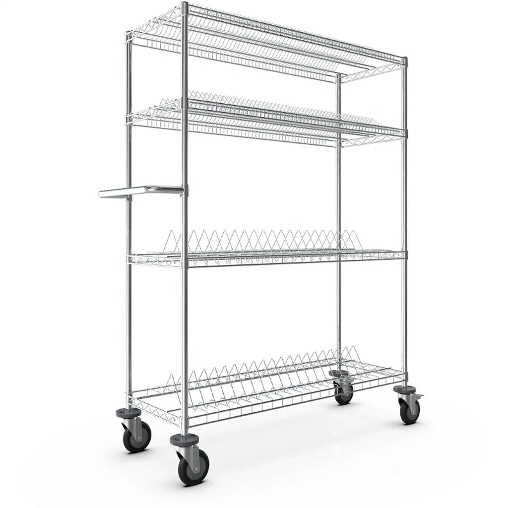 SMD Reel Double Peek Mobile Storage Trolley Chrome Plated Wire Mesh Shelving Rack