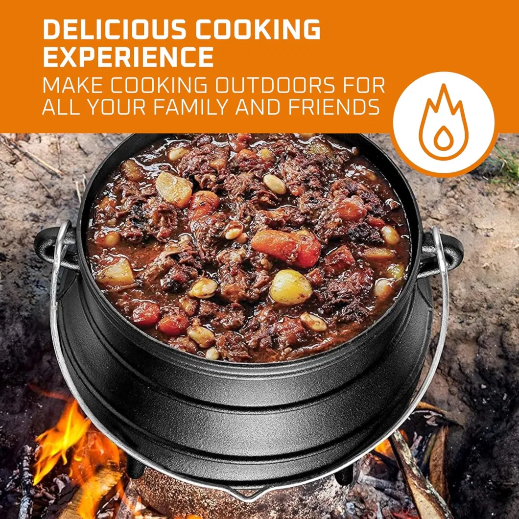 Outdoor Camping Cookware Enamel Potjie Pot Cast Iron Cauldron with 3 Legs Cast Iron Cooking Pot