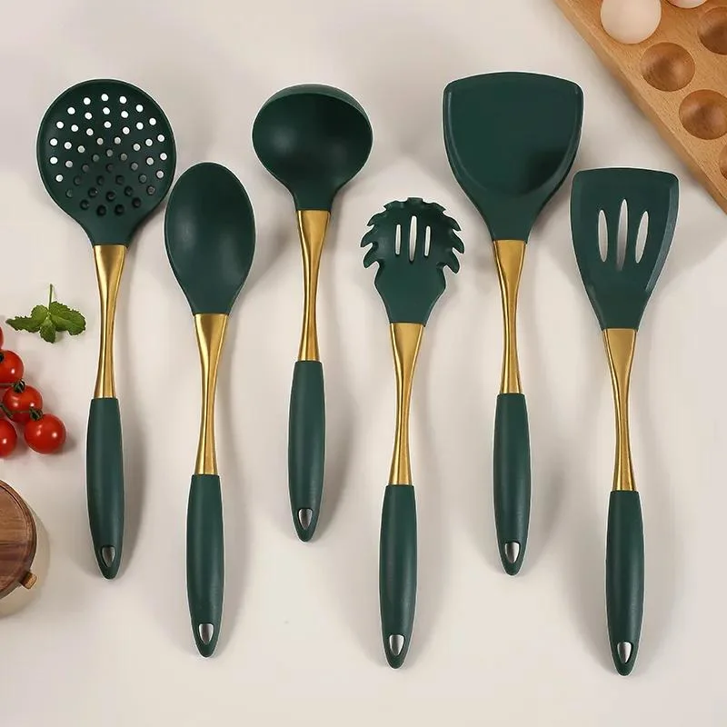 8PCS Wholesales Customize White Green Premium Cooking Tools Silicone Nylon Kitchen Utensils