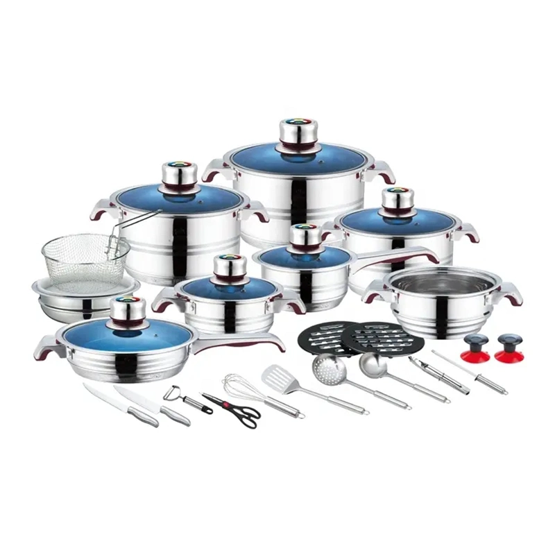 16PC Heavy-Duty Thermometer Knob Cooking Pot Frypan Stainless Steel Cookware Set Customized Logo