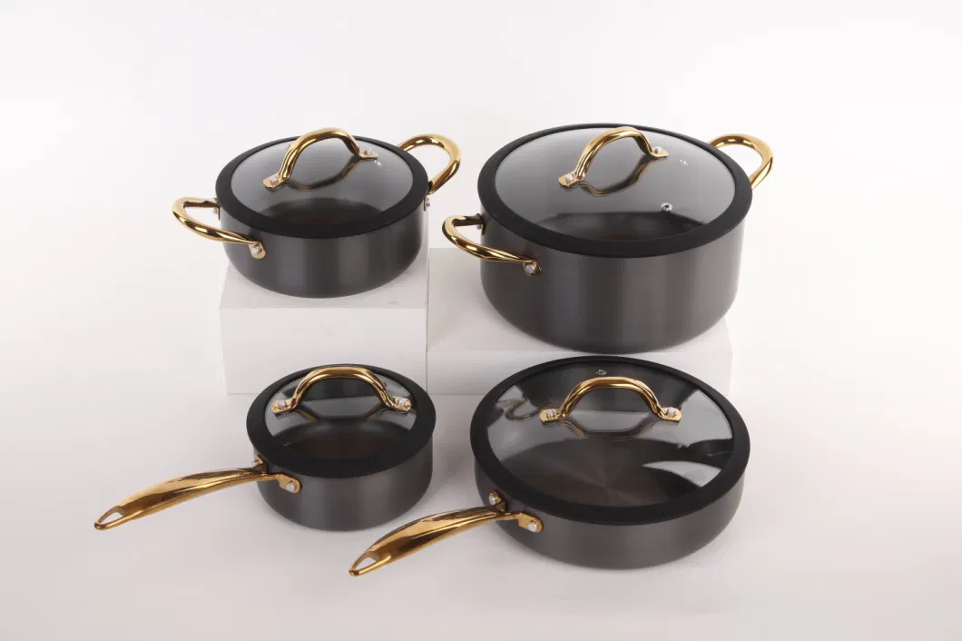 Home Kitchen 8 PCS Hard Anodized Aluminum Cookware Nonstick Pans and Pots Set for All Cooktops