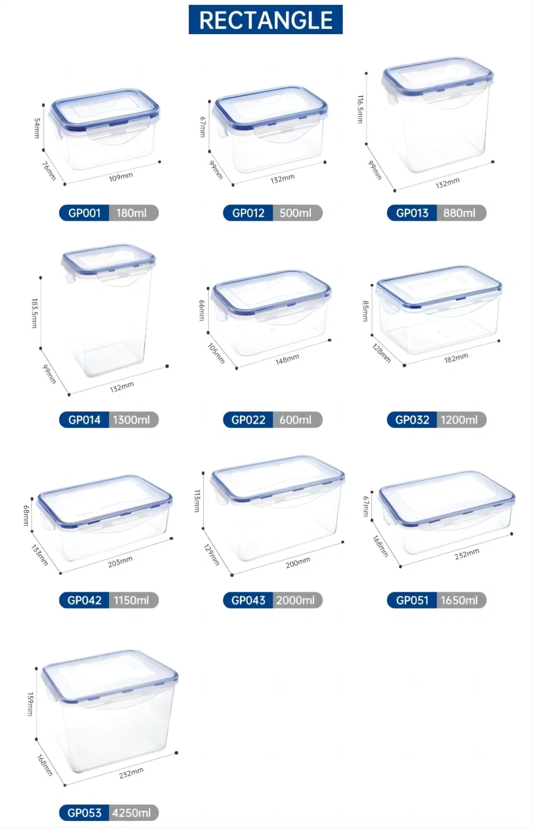 Microwave Freezer Dishwasher Safe BPA Free Transparent PP Plastic Food Storage Container with Secure Lock Lid
