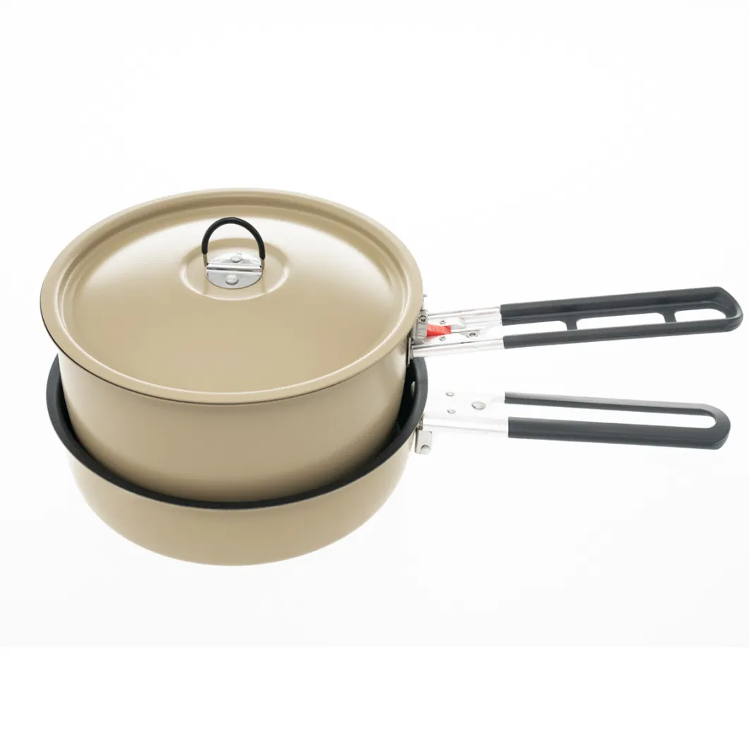 Outdoor Picnic Portable Camping Cooking Pot Pan Portable Camping Cookware Mess Kit 3-4 Person Cooking Kettle Non-Stick Pot Set Aluminium Alloy