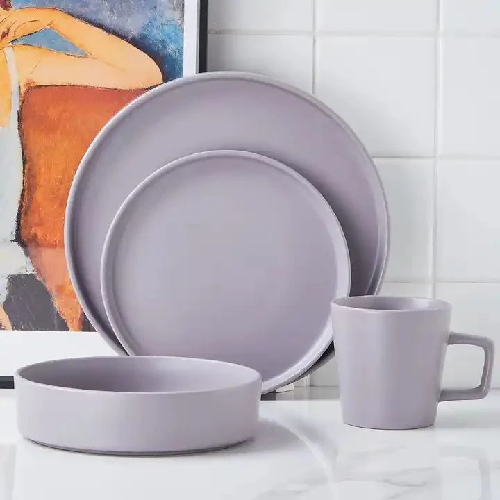 RPET Plastic Kitchen Wholesale Tableware Purple Dinnerware Full Dinner Set Color Glaze