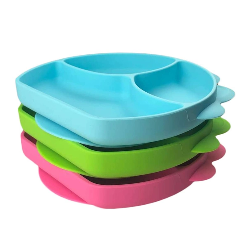 Silicone Plates Suction Plates for Baby with Spoon and Fork Set Kids Divided Grip Dish Self Feeding Training Baby Dinner Plate