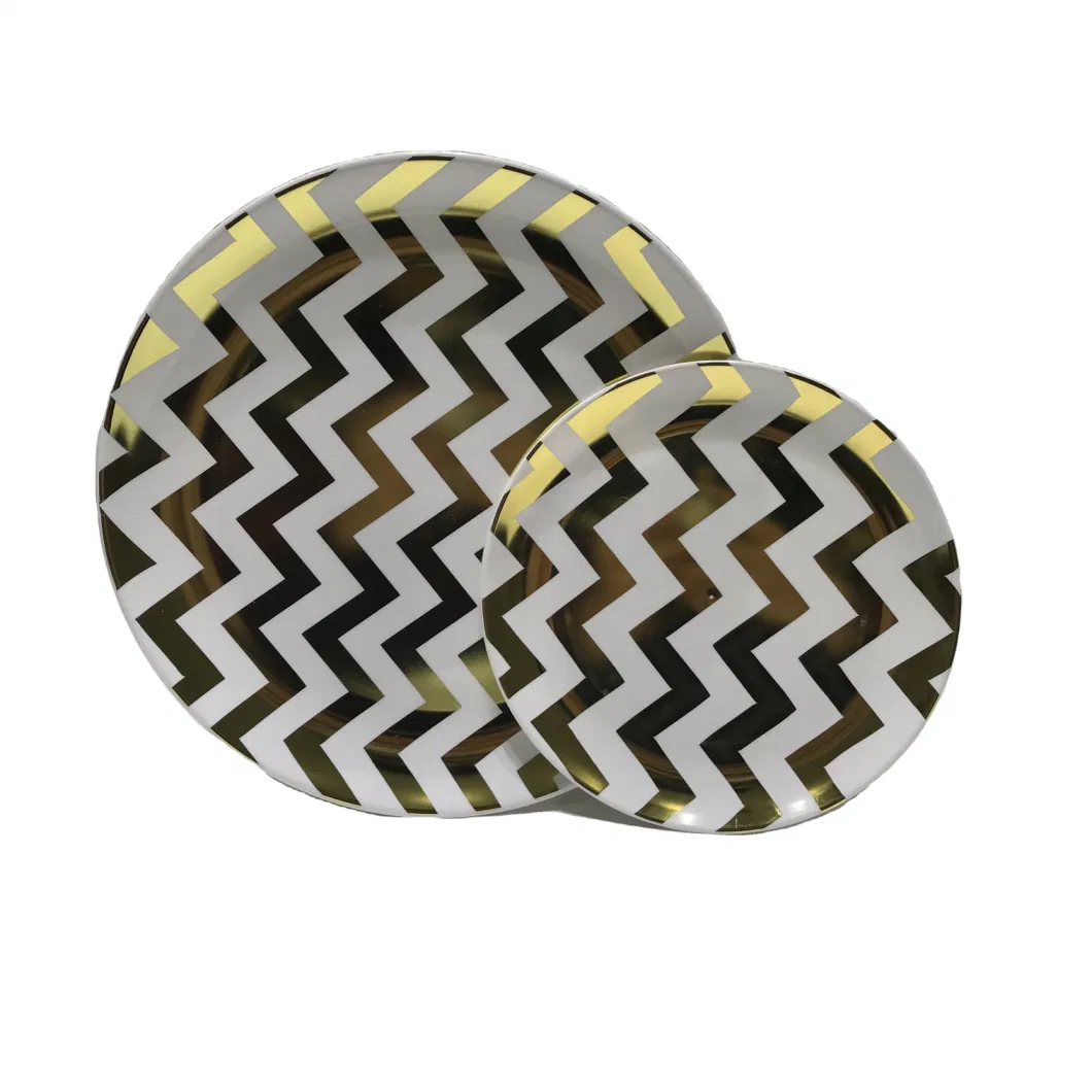 Silver/Black and Gold Color Custom Hard Plastic Disposable Plate Set Dinnerware