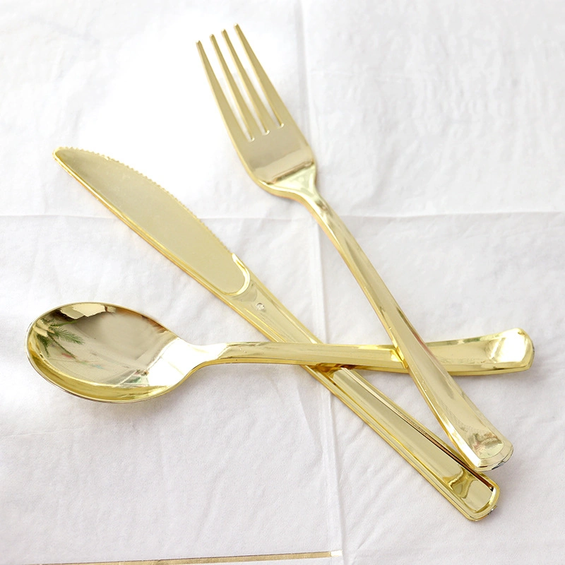 Disposable Cutlery Knives, Forks, Spoons Gold Birthday Party Tableware Set PS Plastic Rose Gold (Y-11)