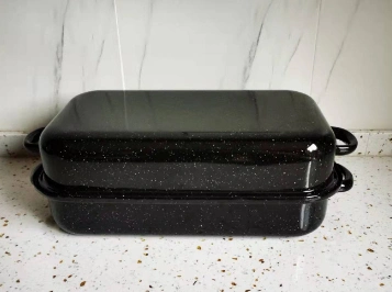 Enamelware Black Rectangular Casserole Dish Set Carbon Steel Baking Dishes &amp; Pans Tray Large Baking Ware Bakeware with Lid