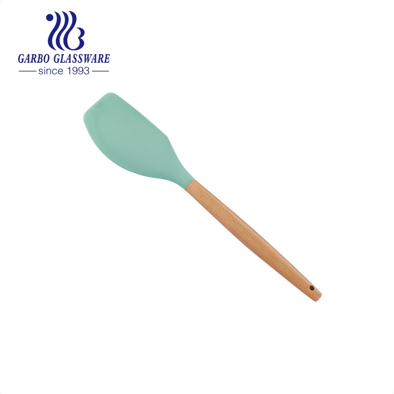 12.5 Inch Non Stick Colorful Baking Cooking Utensil Silicone Spatula with Round Wooden Handle