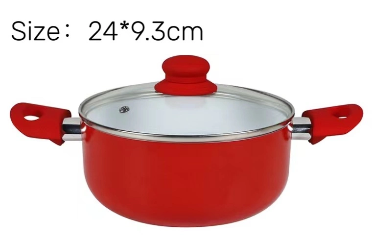 Red Cooking Pots and Pans Set Camping Non Stick Metal Cookware Kitchen Utensils