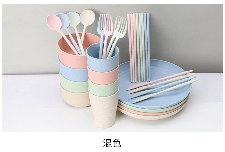 28 PCS Eco Friendly Unbreakable Camping Dinner Set Wheat Straw Cutlery Cups Plate Bowl Dinnerware Sets