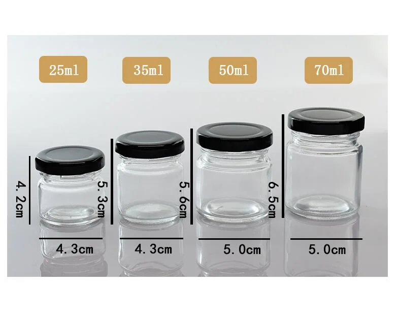 1.5oz 45ml 85ml 100ml Clear Glass Hexagon Jar Small Hexagonal Spice Honey Jar for Chili Spice Jelly