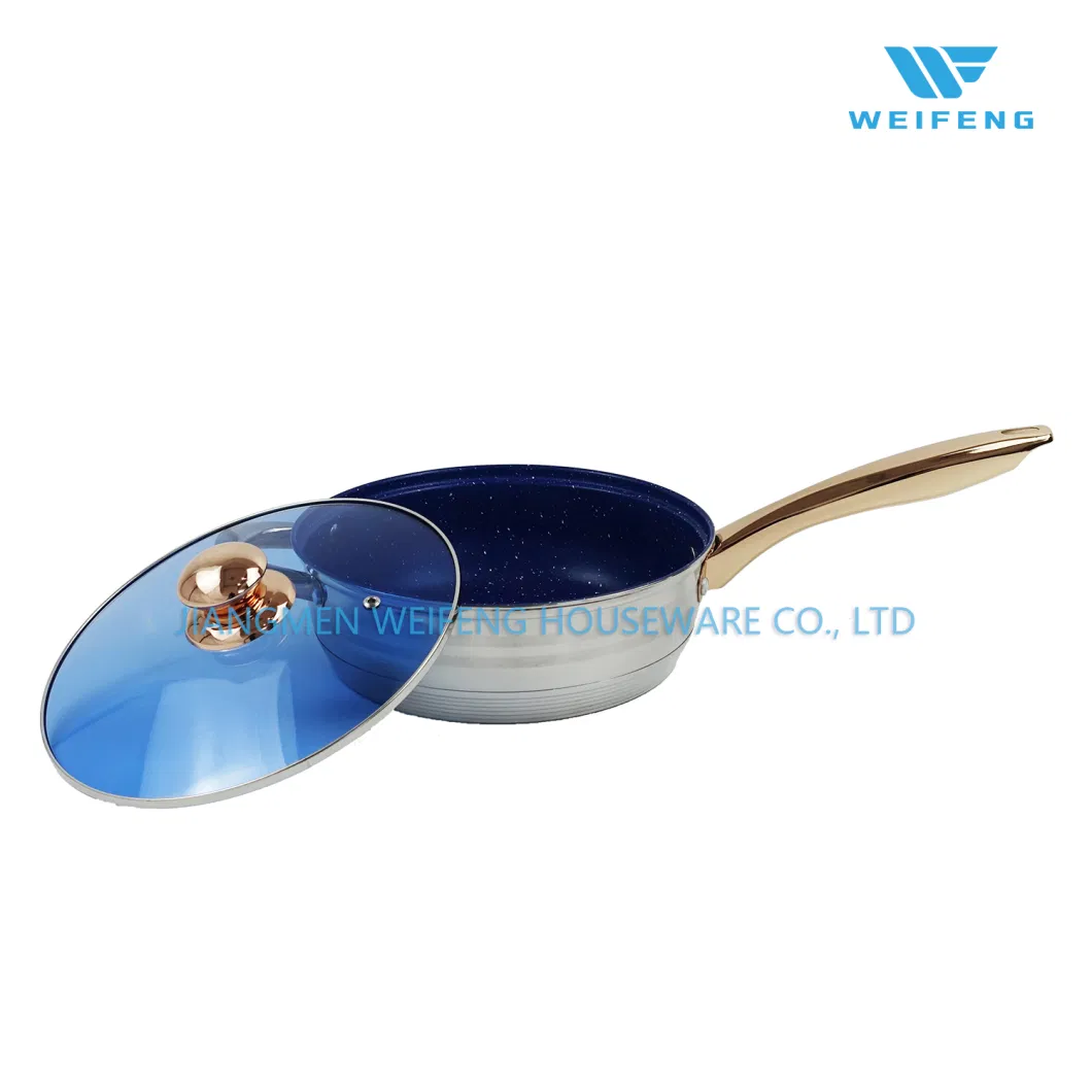 Wholesale Straight Shape Gold Plated 12PCS Kitchenware with Round Aluminum Frying Pan