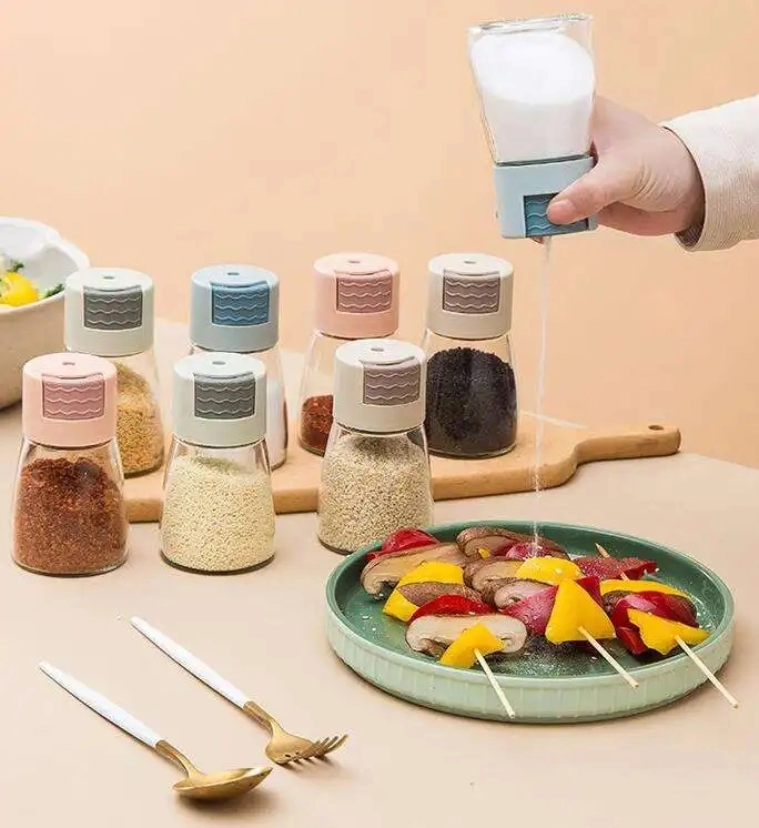 Kitchen Metering Salt Bottle Push-Type Salt Control Bottle Moisture-Proof Kitchen Glass Bottle Vanilla and Spice Tool