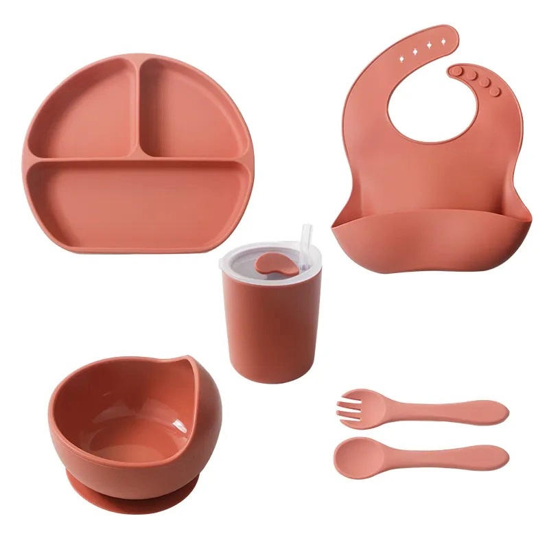 Silicone Baby Feeding Set Suction Bowl Divided Plate Toddler Tableware Feeding Supplies Set