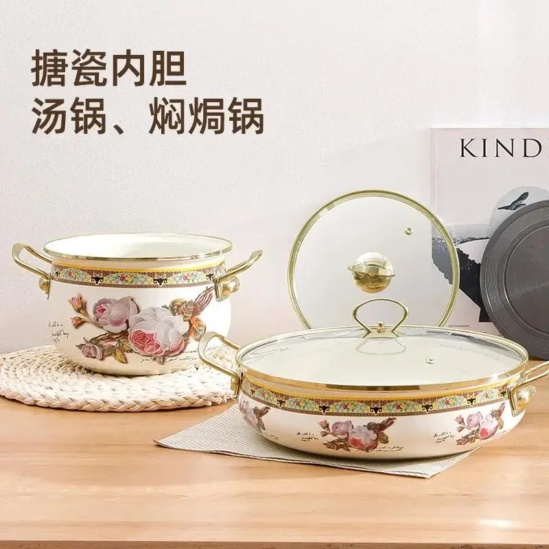 2023 Hot Sale China Manufacturer Non Stick Pot Cast Iron Enamel Cookware Pots Set Casserole with Glass Cover