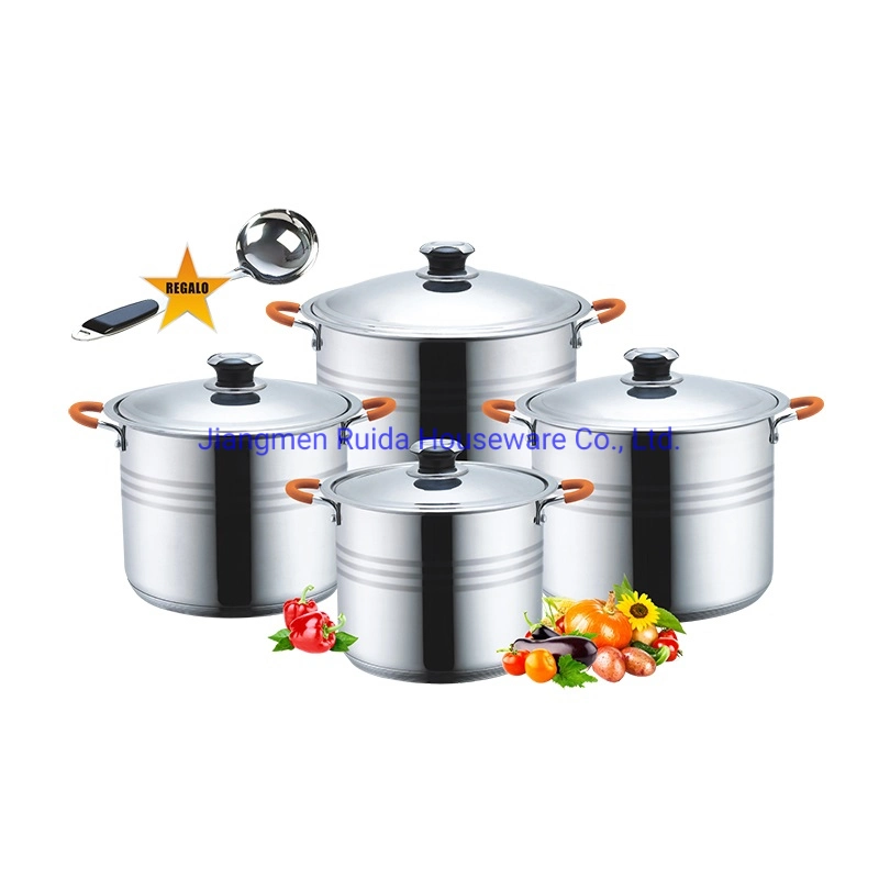 Large Size Stainless Steel Cookware with Color Silicone Handle in Stock Cook Pot Sets Use on Induction and All Stoves