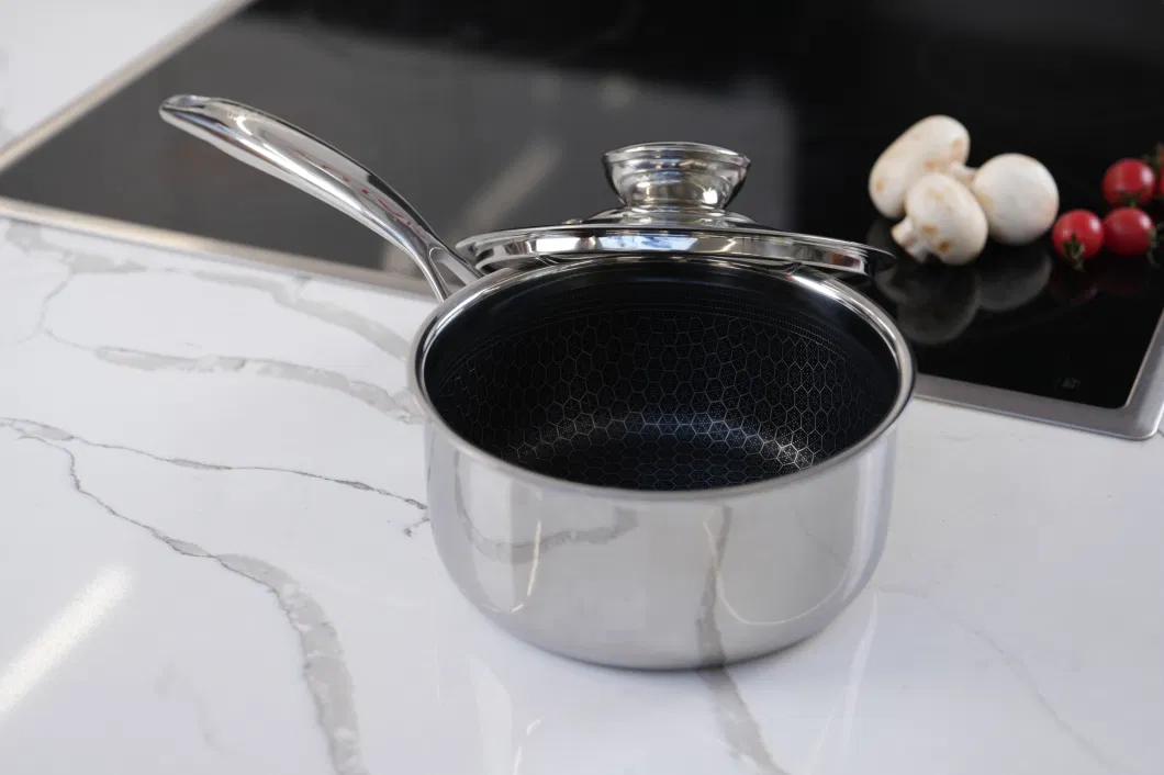 New Arrival 18cm Tri-Ply Stainless Steel Non-Stick Honey Comb Sauce Pot with Ceramic Paint Coating Pfoa &amp; Pfas Free Cookware