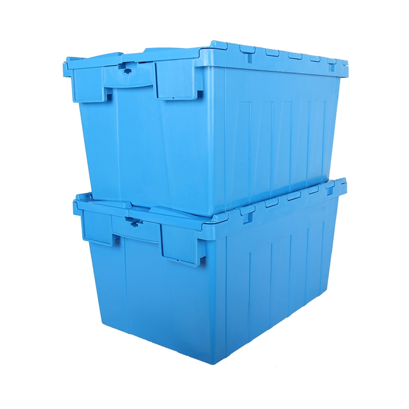 Warehouse Stackable Nestable Plastic Storage Box Container with Hinged Lid