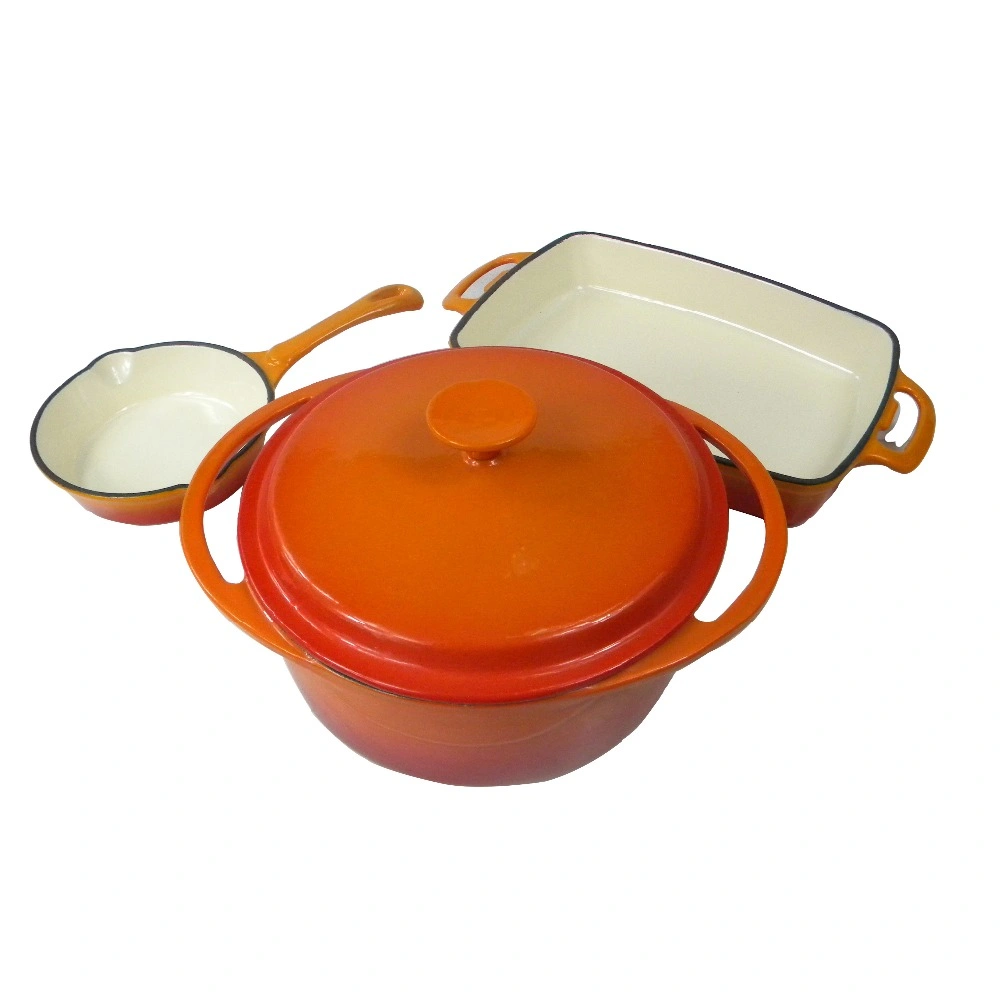 Porcelain Enamel Nonstick 4 Piece Orange Cast Iron Cookware Set