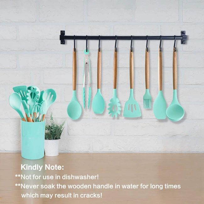 Silicone Kitchen Accessories Set Heat Resistant Wooden Handle Kitchen Utensil