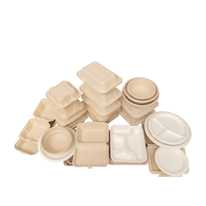 Disposable Tableware Sugarcane Bagasse Food Box 100% Compostable Pulp Tableware Biodegradable Cutlery Takeaway Food Containers