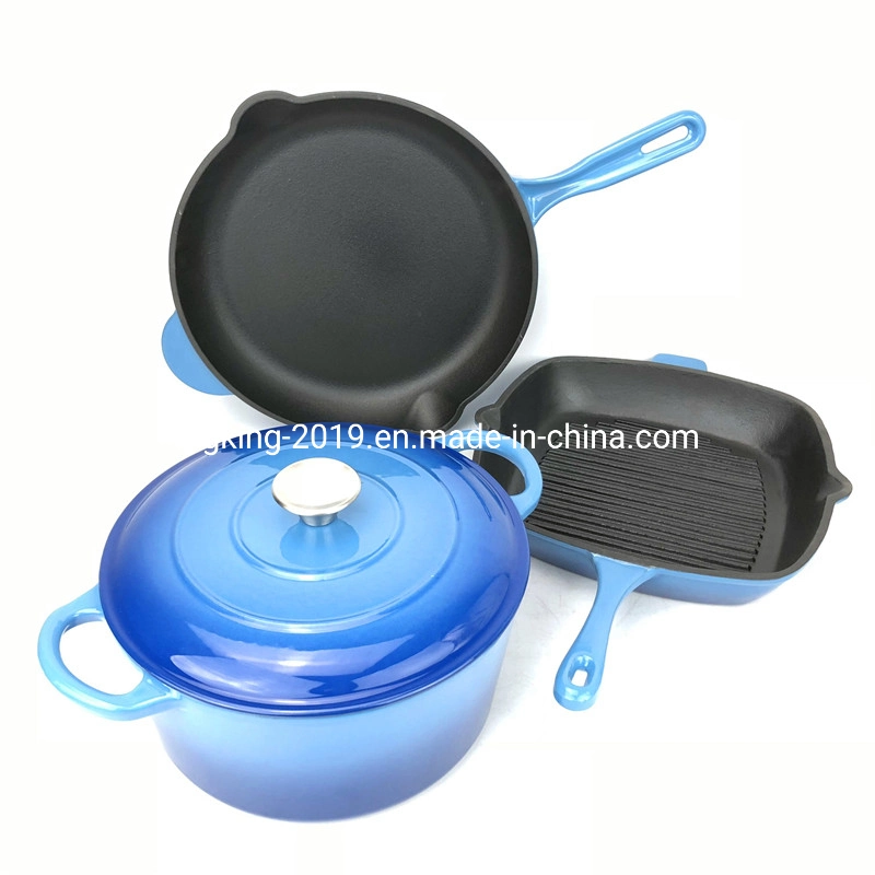 Wholesale 3PCS Enamel Cast Iron Hot Pot Casserole Set Cookware