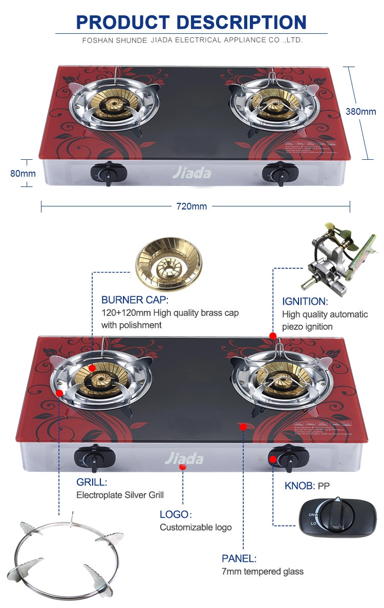 Popular Product Home Household Small Kitchen 2 Burner Glass Top Gas Stove Price