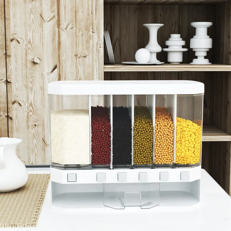 High Quality Partitioned Plastic Cereal Dispenser Storage Box Kitchen Rice Container