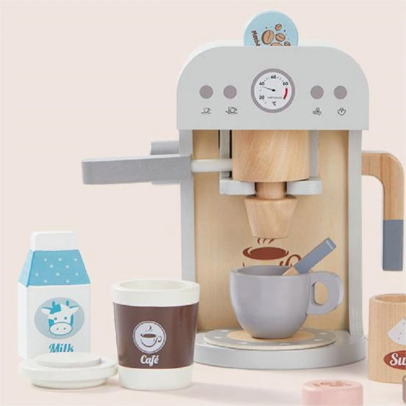 2023 New Kids Educational Pretend Play Table Game Coffee Maker Cooking Set Montessori Wooden Toy
