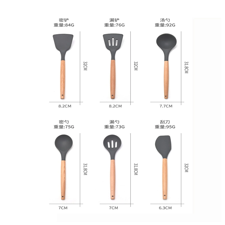 Silicone Wooden Utensils for Cooking, 9PCS Travel Kitchen Cooking Baking Utensil Set with Wood Handle