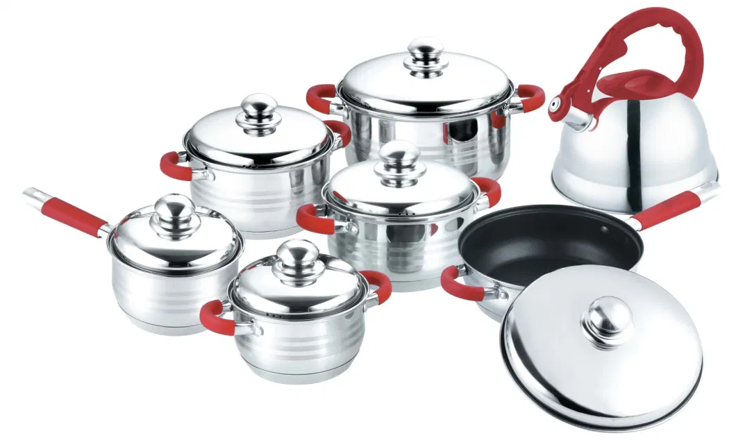 Cost-Effective 13PCS Stainless Steel Cookware Set with Whistling Kettle, Induction Kitchenware with Pots and Fry Pans Popular in South America for Any Cooktops