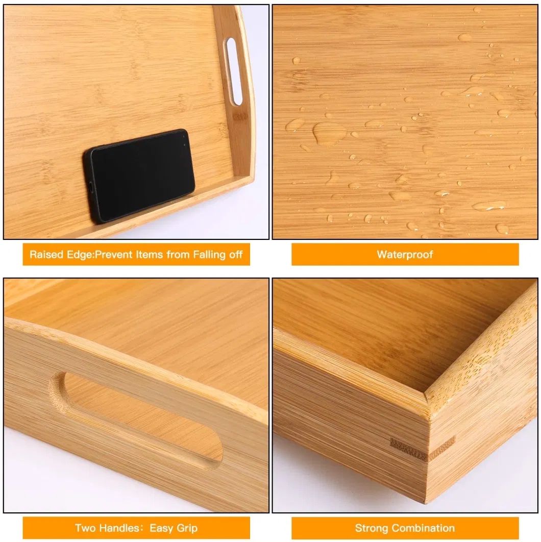 2 Pack Bamboo Serving Tray with Handles