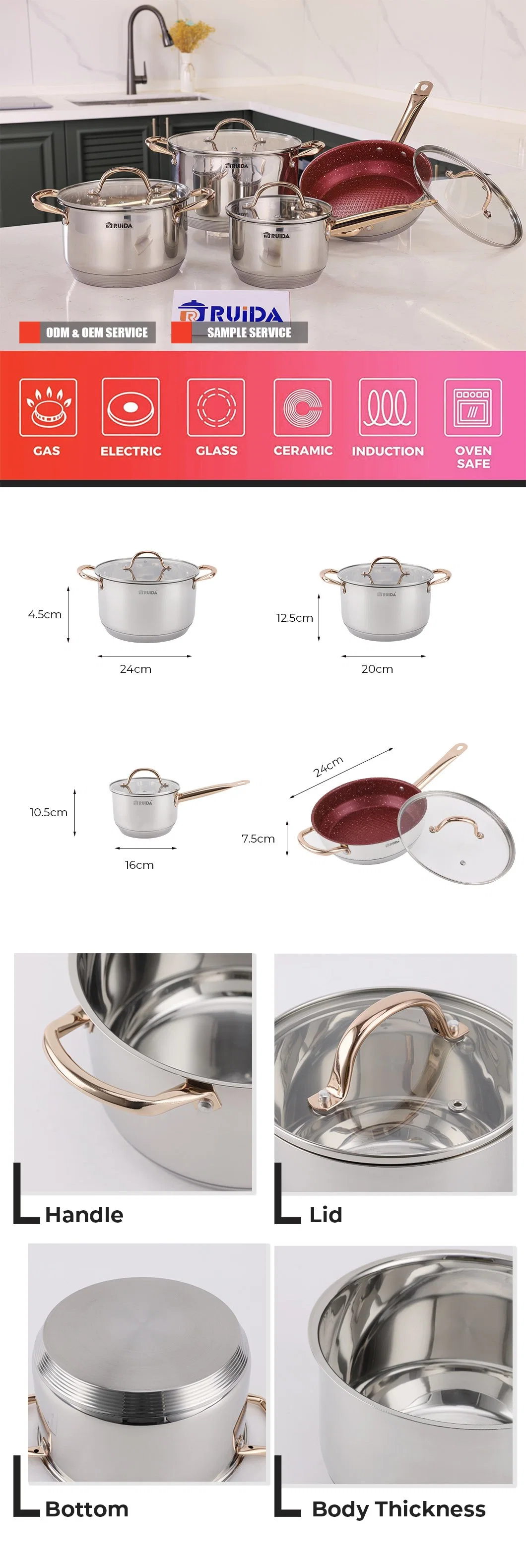 Professional Casserole Cooking Pot Bakeware Stainless Steel Cookware Set