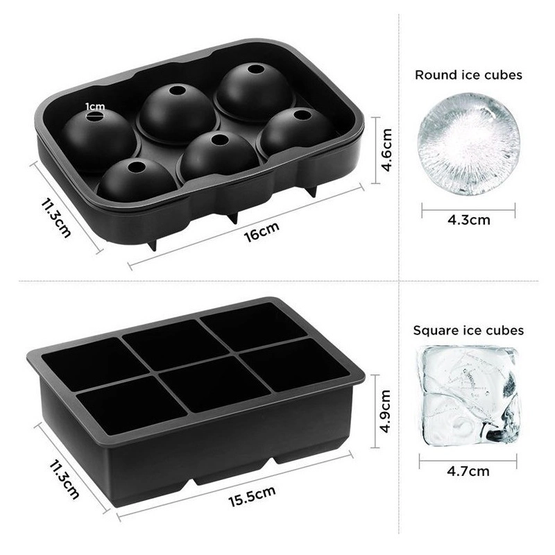 2PCS in Stock Homemade Black 3D Round Silicone Ball Shaped Mold Square Ice Cube Tray