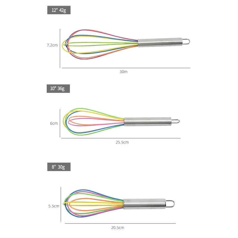 Factory OEM Stainless Steel Manual Egg Whisk with Silicone Stirring Head Egg Beater Kitchen Gadget Bakeware Tools 8/10/12 Inch