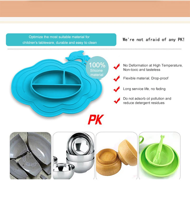 Children&prime; S Dishes Baby Silicone Sucker Bowl Baby Smile Face Plate Tableware Set