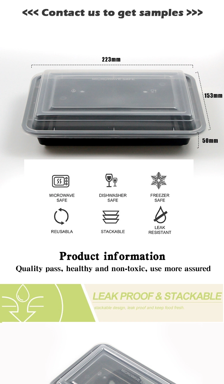 Wholesale Takeaway Disposable Plastic Tableware 220mm Length PP Plastic Rectangle Food Container with Lid Custom